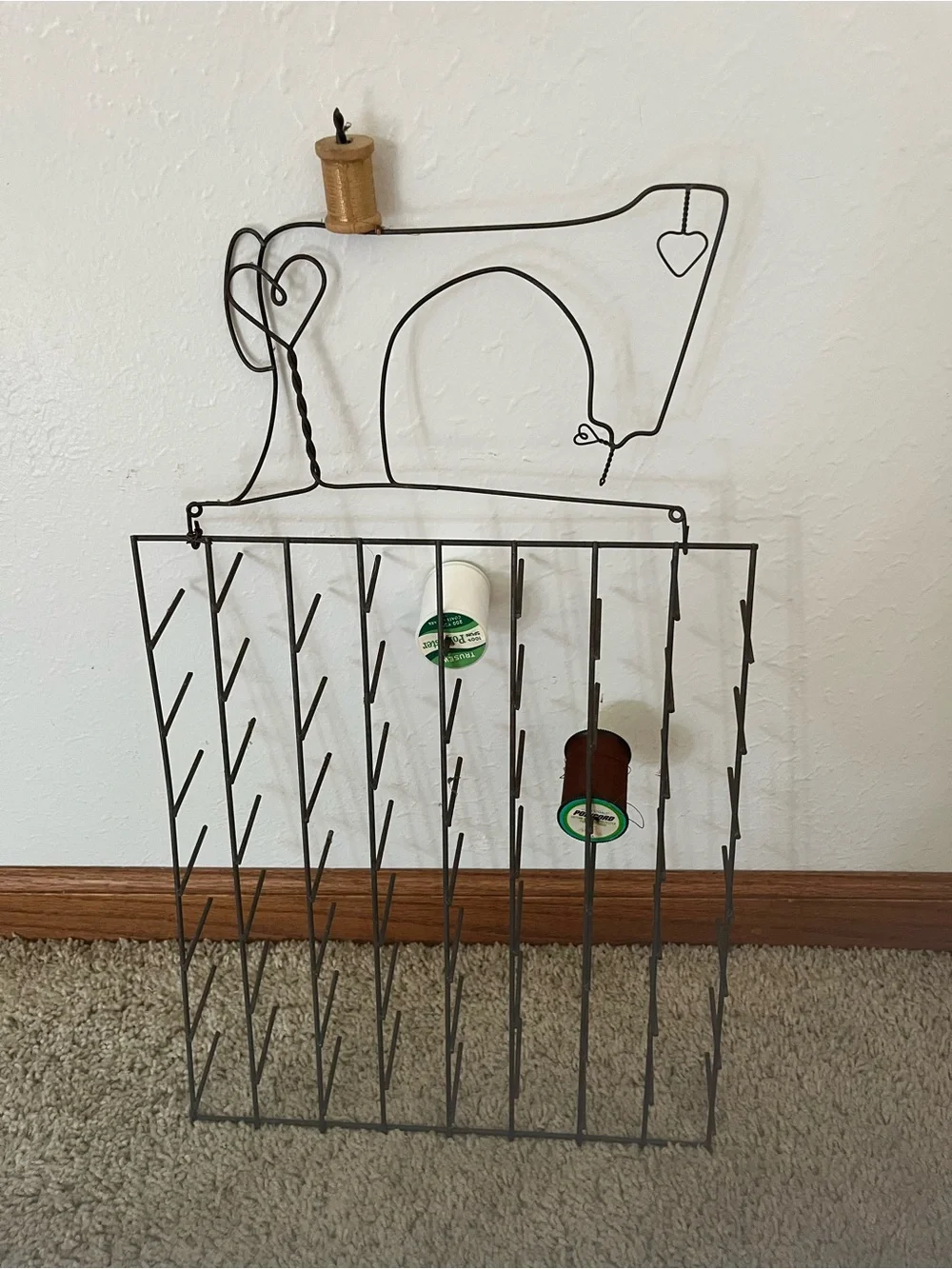Handcrafted Sewing Machine Wire Wall Rack in Black - Decorative Thread Holder
